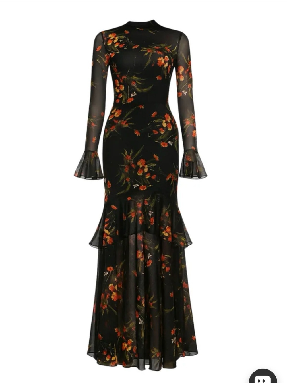 Black Floral Long Sleeve Ruffled Maxi Dress - Picture 3 of 7